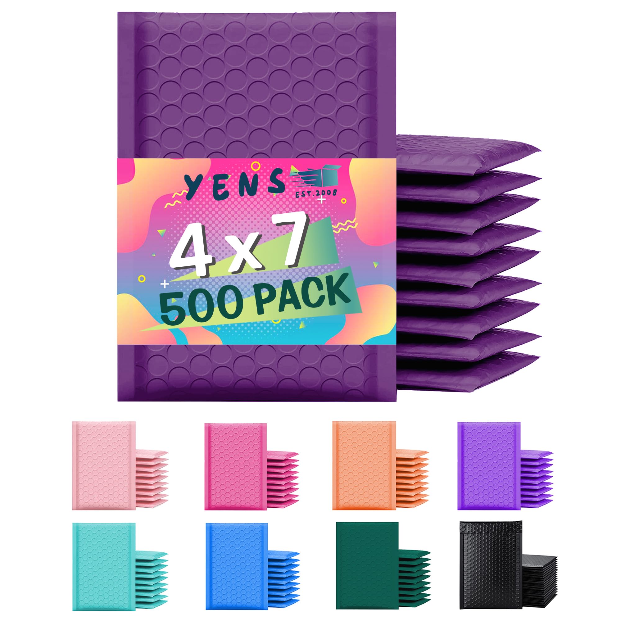 Yens Poly Bubble Mailers 4X8 500 Pack Purple Waterproof Self Seal Adhesive Shipping Bags, Cushioning Padded Envelopes For Shippi