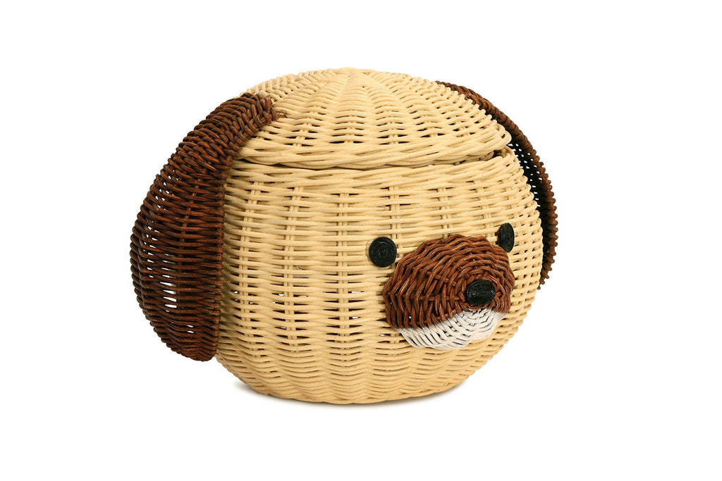 G6 Collection Dog Rattan Storage Basket With Lid Decorative Bin Home Decor Hand Woven Shelf Organizer Cute Handmade Handcrafted