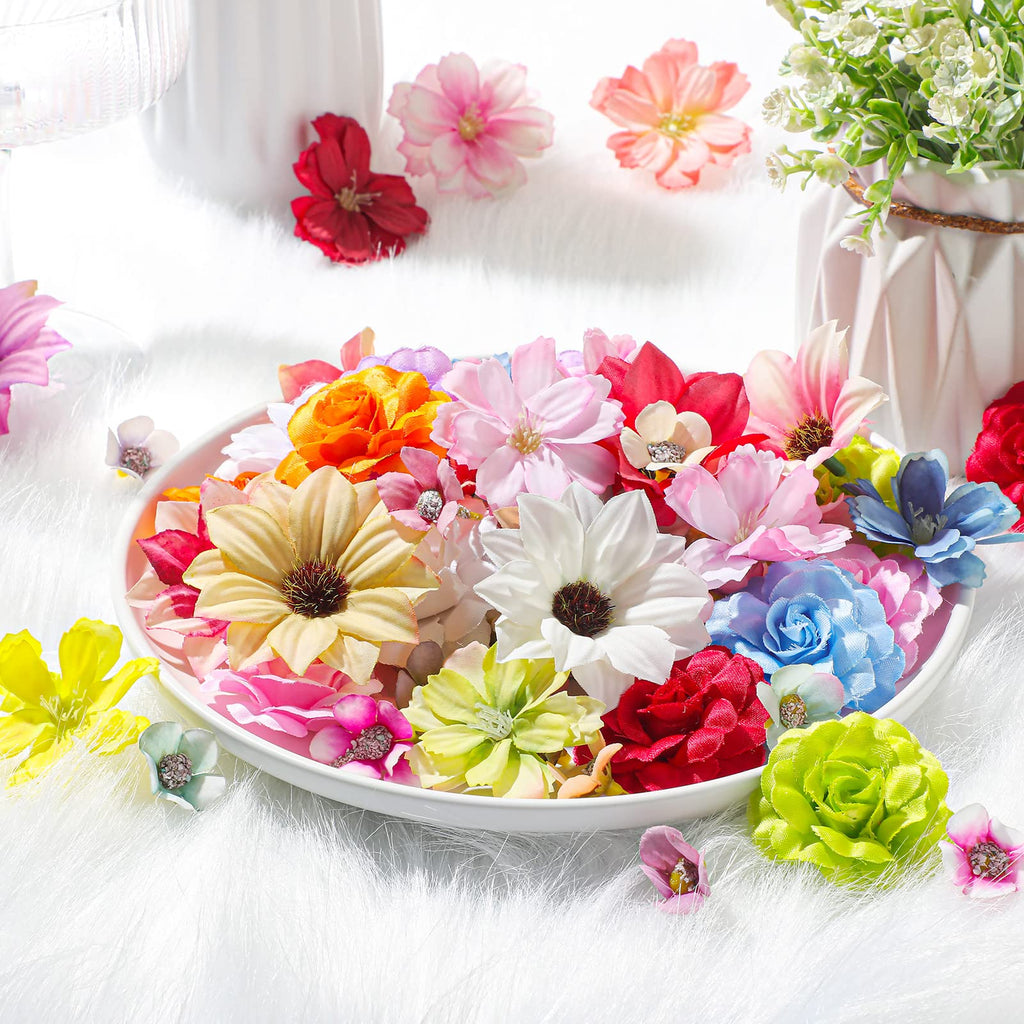 217 Pieces Mini Silk Heads Fake Rose Daisy Faux Flowers For Crafts Rose Flowers Plum Blossom Heads Sunflower Wedding Decoration