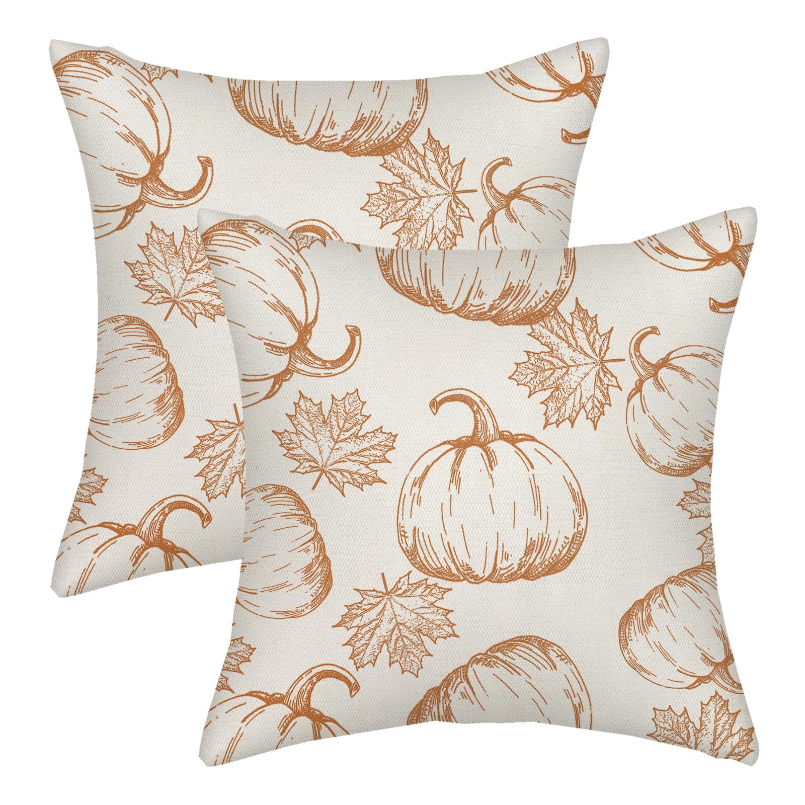 Fall Pillow Covers 22X22 Burnt Orange Pumpkin Decor Throw Pillows Case For Couch Maple Leaves Autumn Harvest Indoor Outdoor Deco
