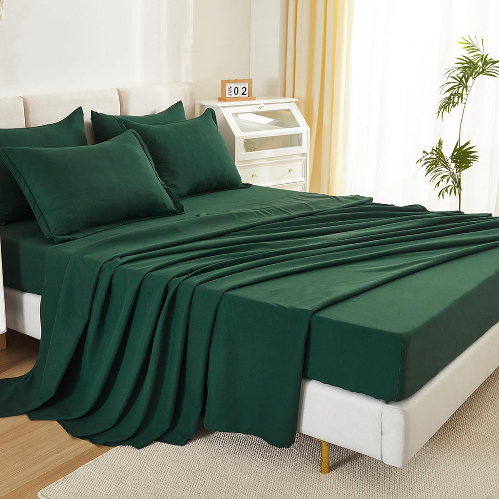 Litanika Full Size Comforter Sets Dark Emerald Green - 7 Pieces Bed In A Bag Full Beddding Comforter Sets, Solid Lightweight Bed