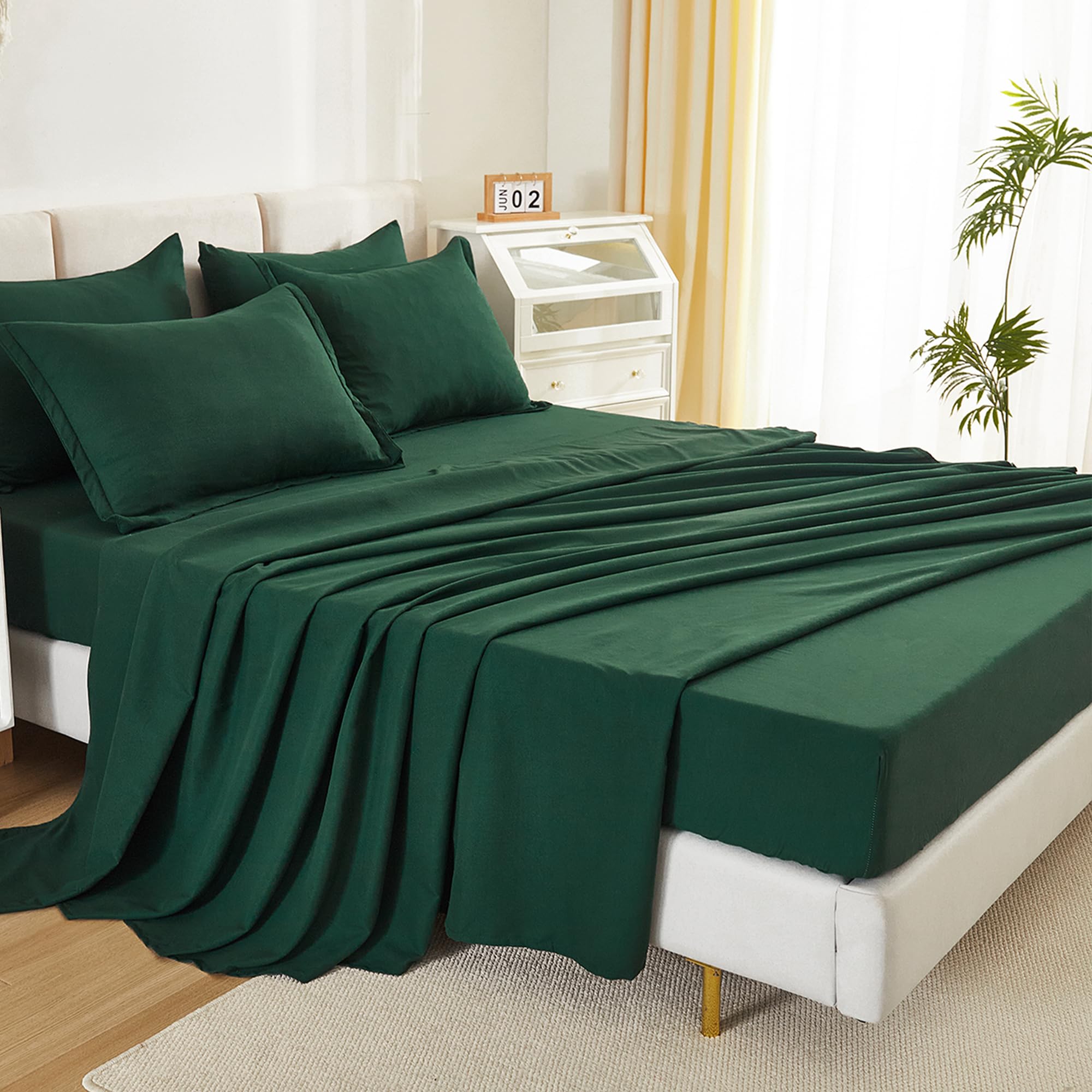 Litanika Full Size Comforter Sets Dark Emerald Green - 7 Pieces Bed In A Bag Full Beddding Comforter Sets, Solid Lightweight Bed