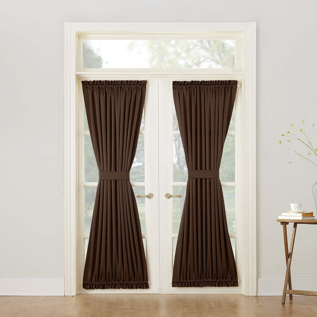 Sun Zero Barrow Energy Efficient Rod Pocket Door Curtain Panel, 54'' X 72'', Chocolate