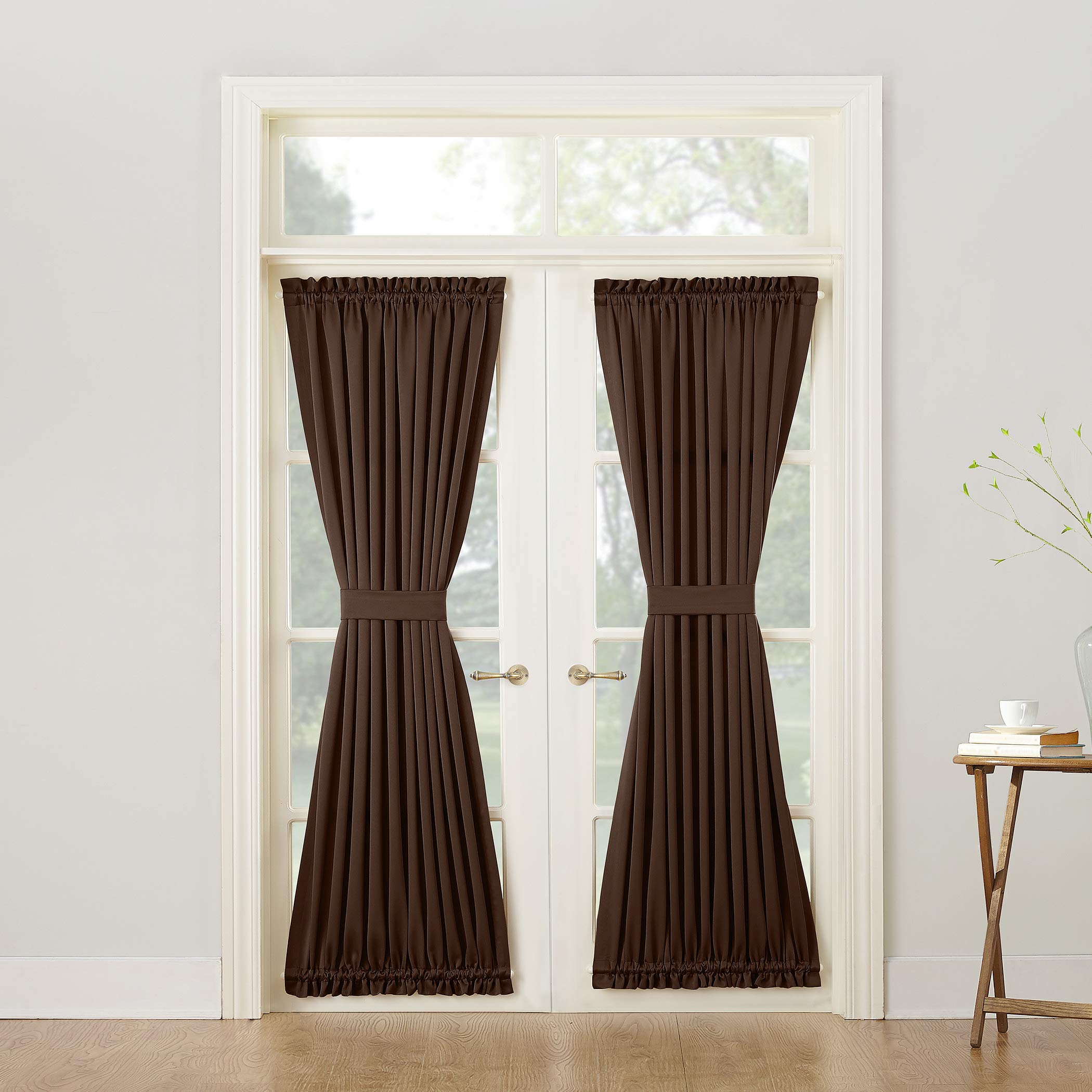 Sun Zero Barrow Energy Efficient Rod Pocket Door Curtain Panel, 54'' X 72'', Chocolate