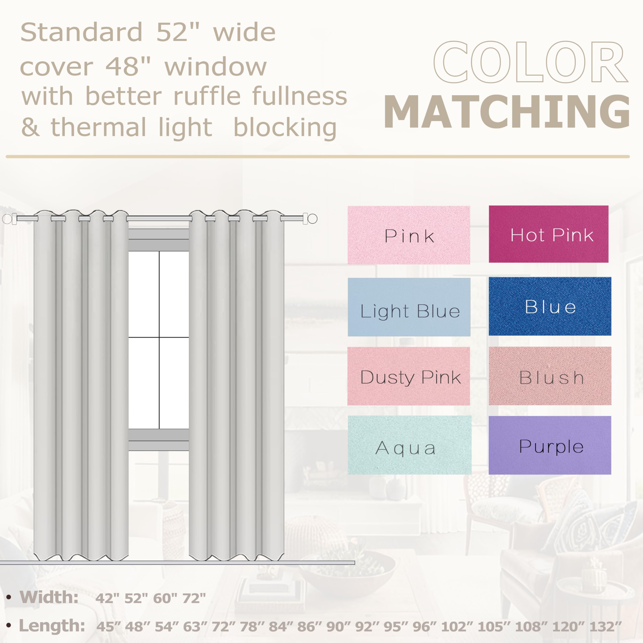 Koufall Mauve Curtains 96 Inches Long For Living Room 2 Panels Set,Boho Blackout Dusty Rose Window Treatments Privacy Curtain For Bedroom