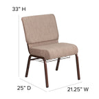 Flash Furniture Hercules Series 21''W Church Chair In Beige Fabric With Book Rack - Copper Vein Frame