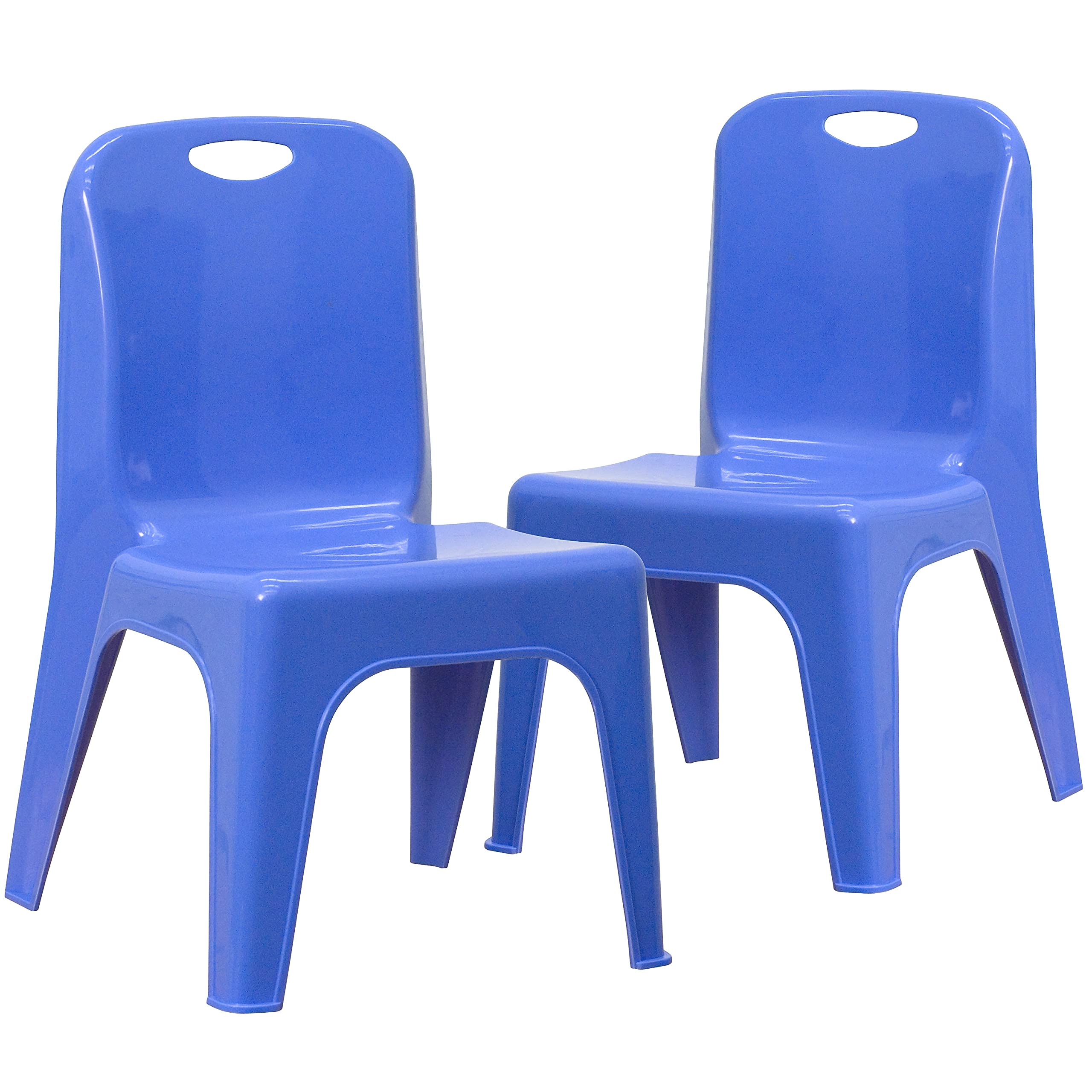 2 Pack Blue Plastic Stackable School Chair with Carrying Handle and 11 Seat Height