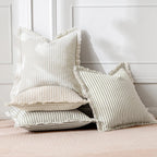 Miulee Pack Of 2 Olive Green Pillow Covers 18X18 Inch Striped Farmhouse Couch Spring Throw Pillow Covers With Fringe Chic Linen Decorative Cushion Covers For Sofa Living Room Bed Home Decor