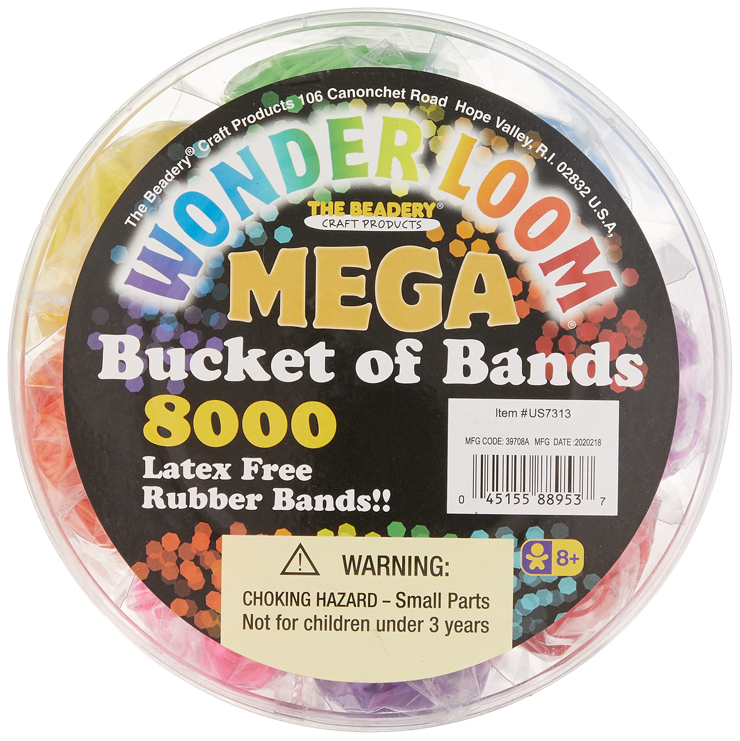 The Beadery Mega Bucket Of Bands, 8000Piece, Neon Multi