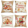 Bonhause Christmas Gingerbread Throw Pillow Covers 18X18 Inch Man House Truck Xmas Bakery Decorative Pillows For Couch Sofa Home