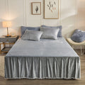 Liferevo Luxury Pom Poms Velvet Bed Skirt, Velvet Wrap Around Bed Skirt, Diamond Quilted Fitted Bed Sheet With Bedskirt, 18 Inch