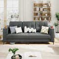 GarveeHome Couches for Living Room, 84 Inch Sofas for Living Room with Storage Armrests, Comfy Teddy Fleece Small Couch with Cup