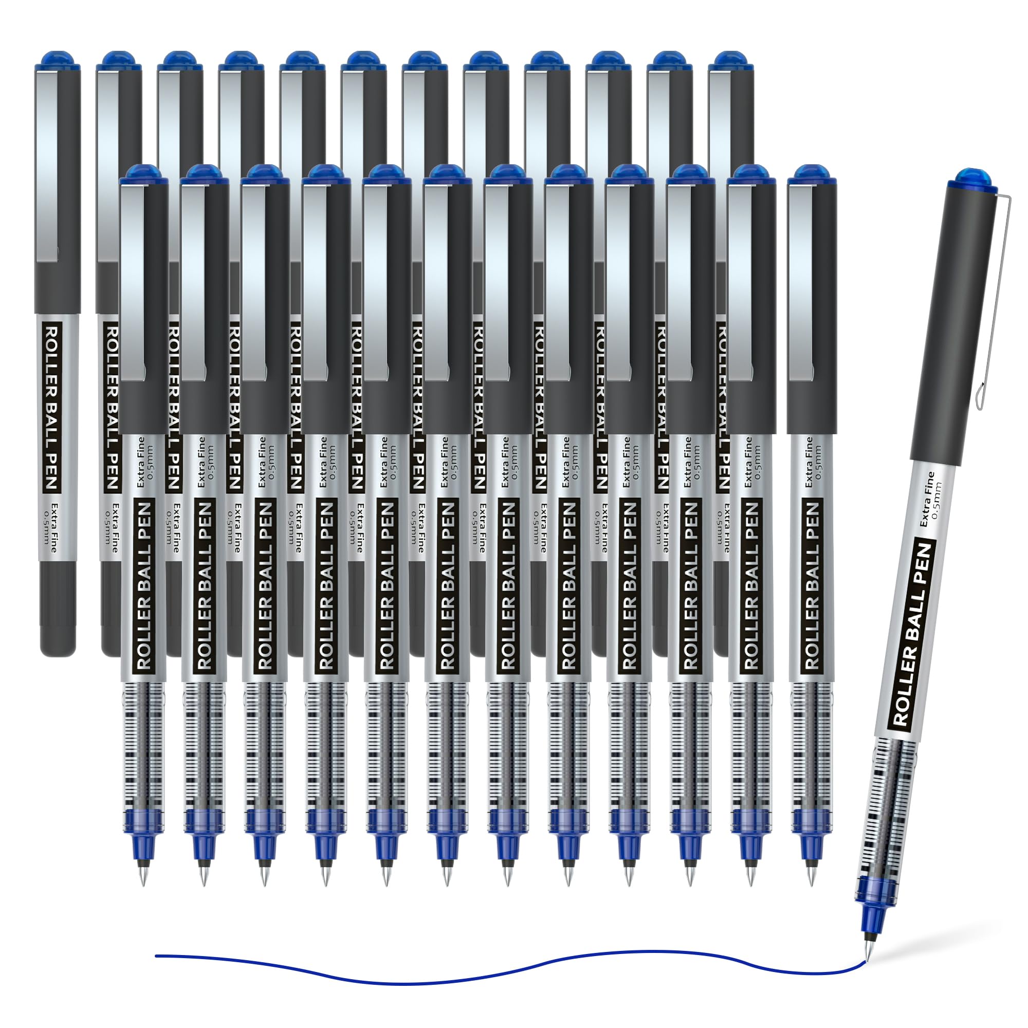 Shuttle Art Rollerball Pens, 25 Pack Blue Fine Point Roller Ball Pens, 0.5Mm Liquid Ink Pens For Writing Journaling Taking Notes
