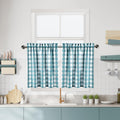 Teal Buffalo Plaid Cafe Curtains 36 Inches Long,Dark Blue Buffalo Check Kitchen Tier Curtains, Gingham Rod Pocket Short Tier Cur