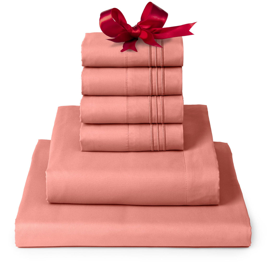 Mellanni Queen Sheet Set - 6-Piece Iconic Collection Bedding, (Including 4 Pillowcases), 16-Inch Deep Pocket, Easy Care, Extra Soft, Cooling Sheets, Brushed Microfiber - Coral