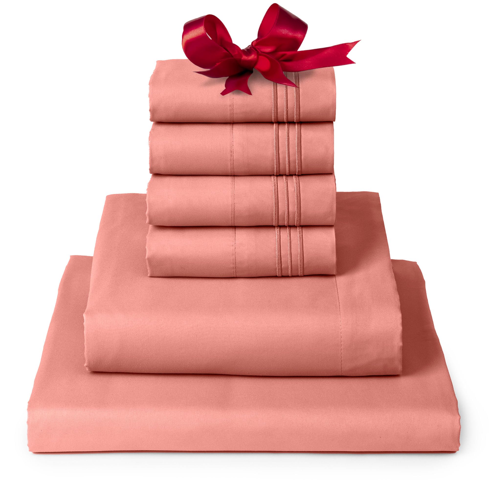 Mellanni Queen Sheet Set - 6-Piece Iconic Collection Bedding, (Including 4 Pillowcases), 16-Inch Deep Pocket, Easy Care, Extra Soft, Cooling Sheets, Brushed Microfiber - Coral