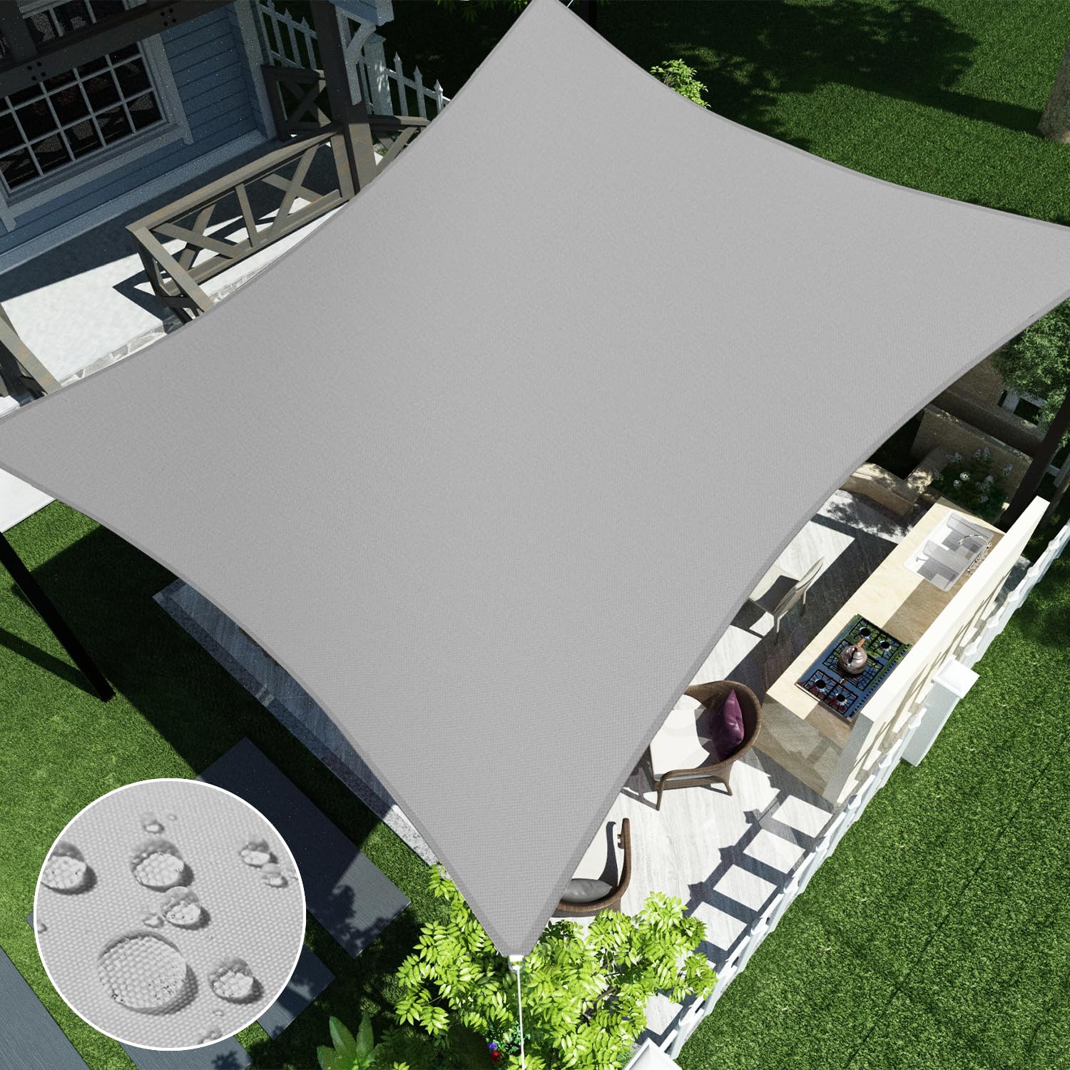 Ecoopts 13'X13' Waterproof Sun Shade Sail Rectangle Canopy Cover Uv Blockage For Outdoor Patio Pergola Backyard Garden (Light Gr