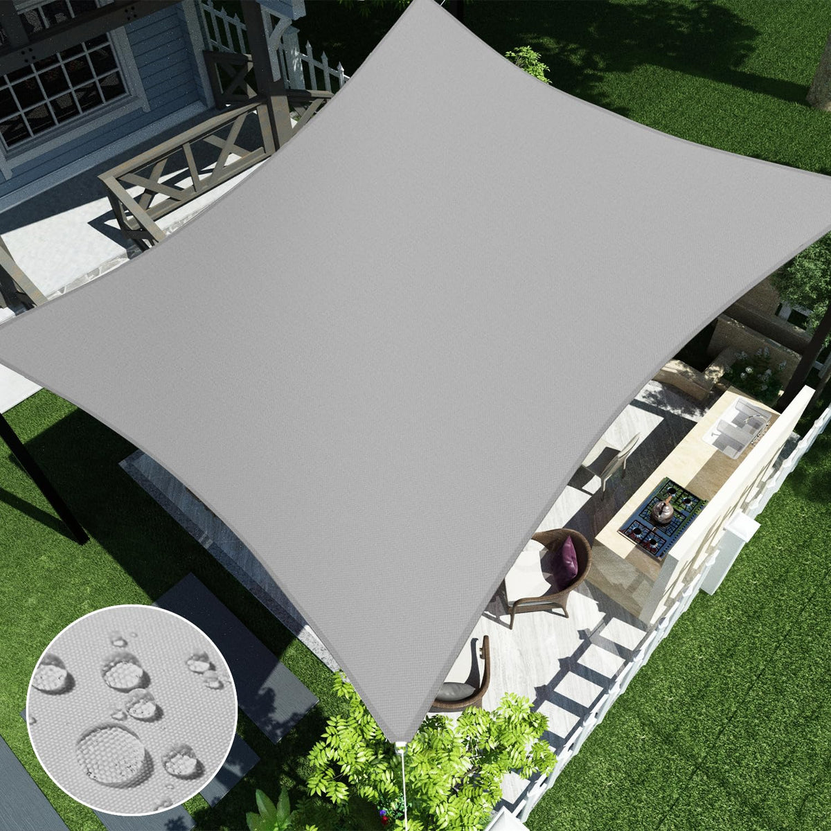 Ecoopts 5'X23' Waterproof Sun Shade Sail Rectangle Canopy Cover Uv Blockage For Outdoor Patio Pergola Backyard Garden (Light Gra
