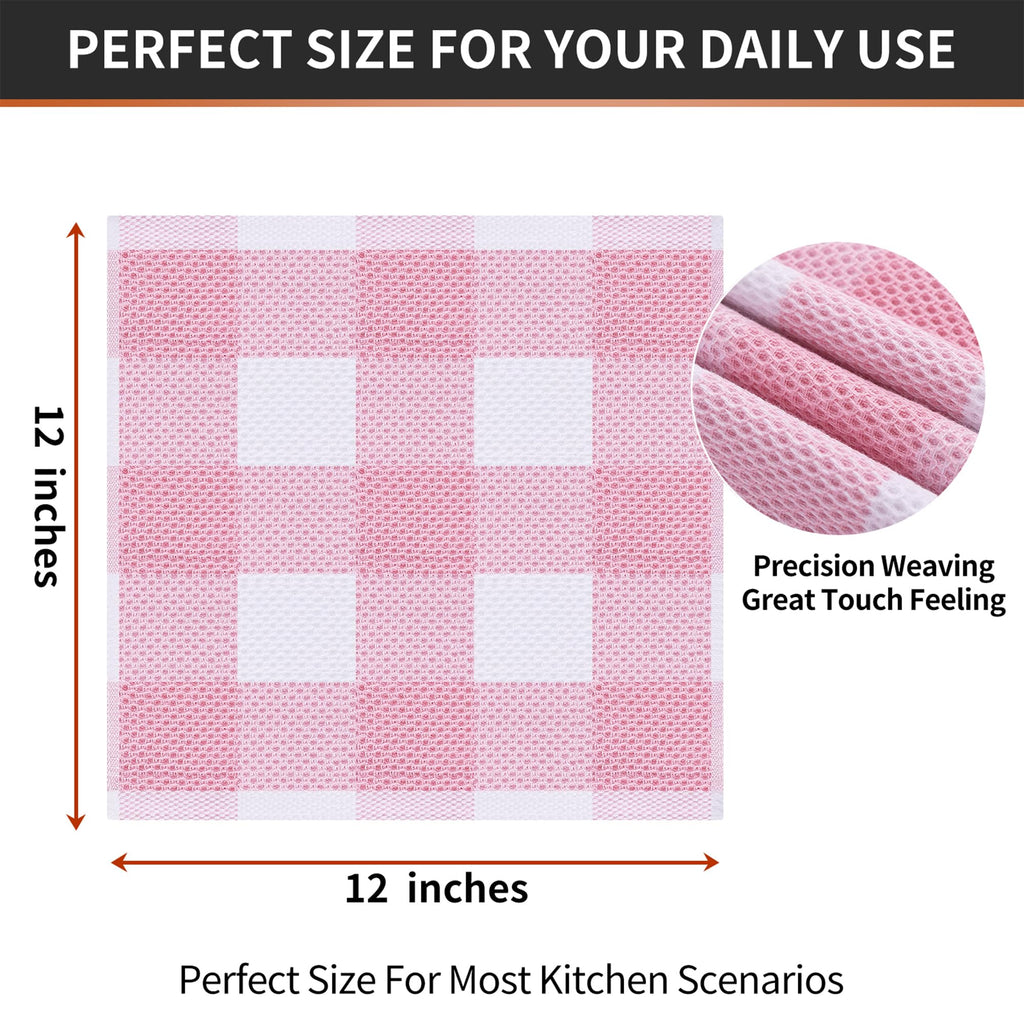 Homaxy 100% Cotton Waffle Weave Check Plaid Dish Cloths, 12 X 12 Inches, Super Soft And Absorbent Dish Towels Quick Drying Dish