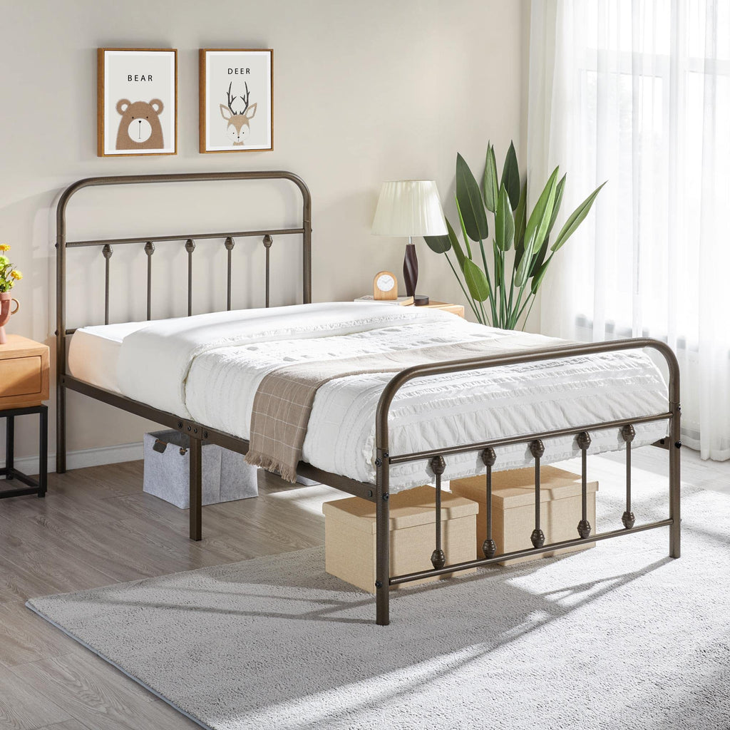Yaheetech Classic Metal Platform Bed Frame Mattress Foundation With Victorian Style Iron-Art Headboard/Footboard/Under Bed Storage/No Box Spring Needed/Twin Size Bronze