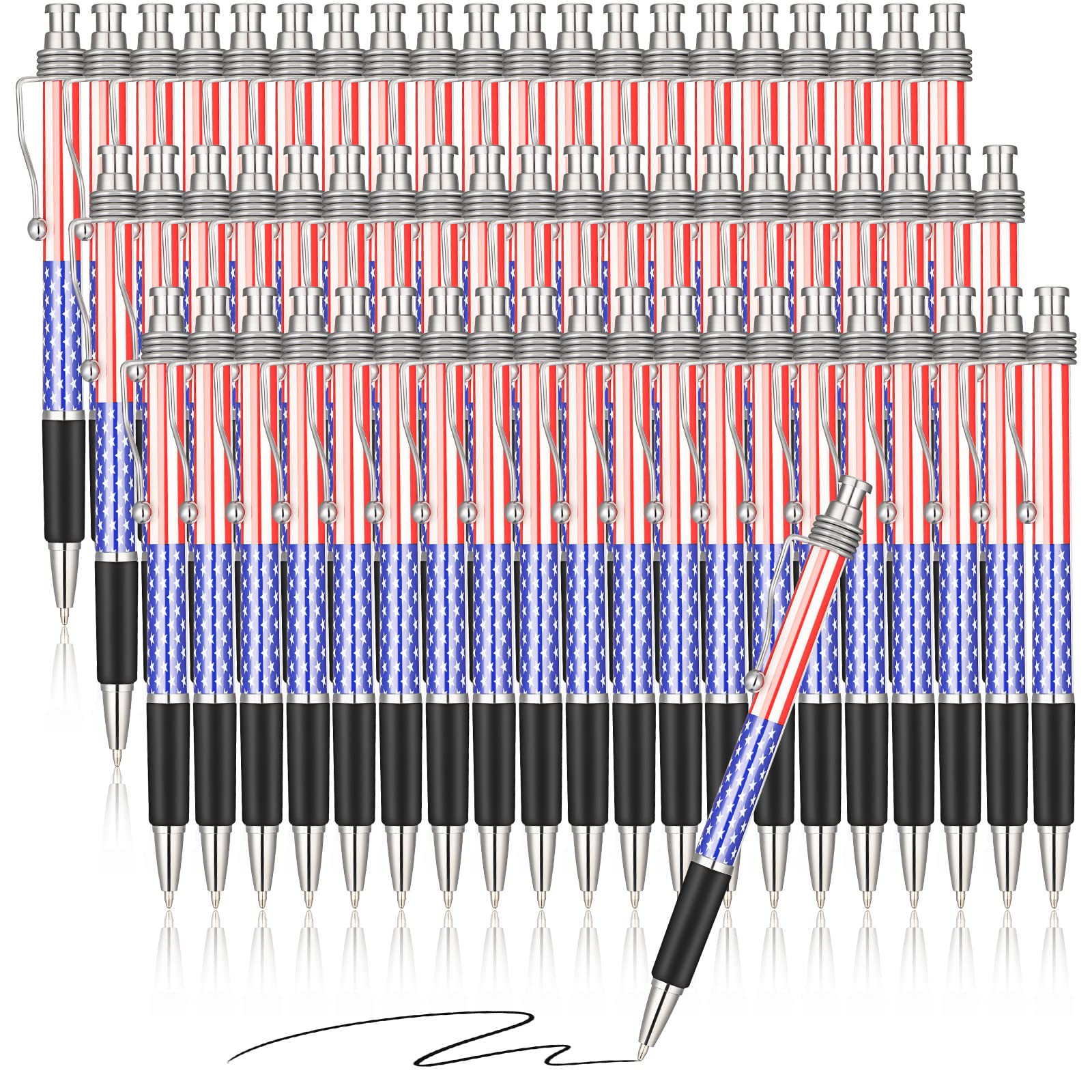 Tenare 128 Pcs American Flag Ballpoint Pen Patriotic Pens 1.0Mm Black Ink Ballpoint Pens Independence Day Gel Ink Pens For Usa S