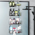 Orimade Shower Caddy Adjustable Height 4 Tier Silver,Bathroom Hanging Over the Door Organizer Shelf Rustproof with 4 Hooks,Showe