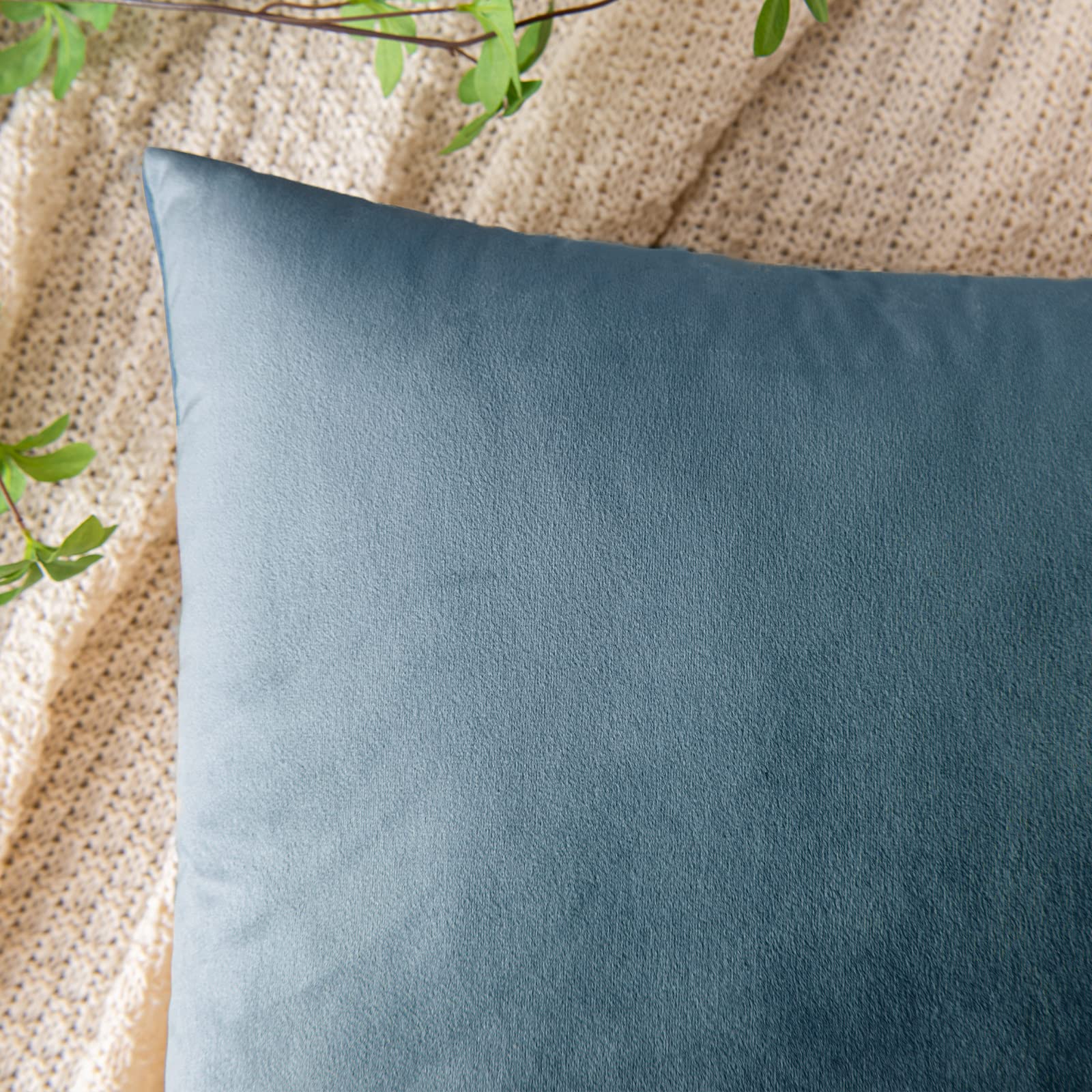 Emema Pack Of 2 Velvet Pillow Covers Decorative Square Pillowcase Soft Solid Cushion Case For Sofa Bedroom Car 16X16 Inch Light