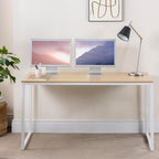 Zinus Jennifer 55 Inch White Frame Desk Computer Workstation Natural Steel
