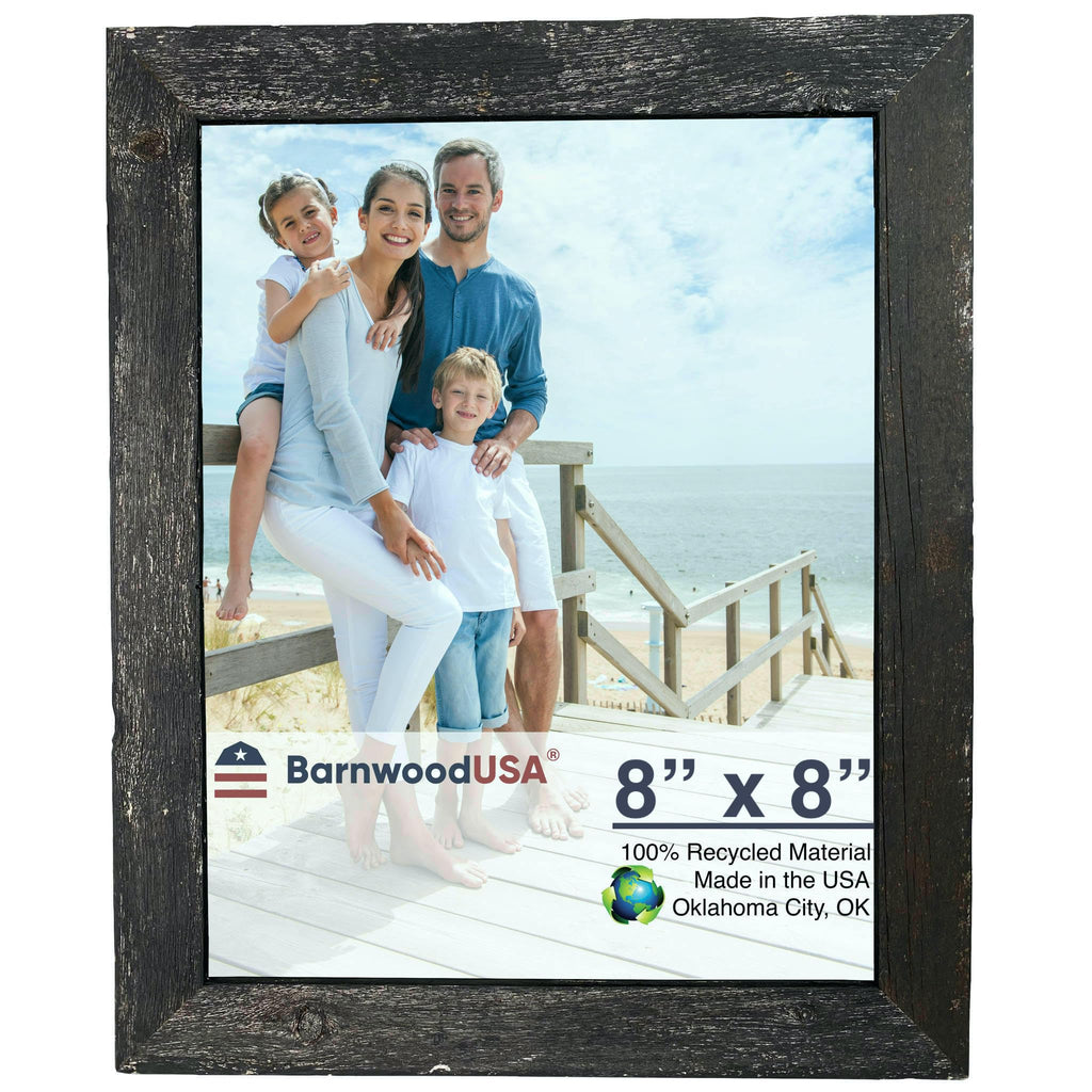 BARNWOODUSA | Farmhouse 8x8 Picture Frame | 1 1/2 inch Molding | 100% Reclaimed Wood | Rustic | Smokey Black