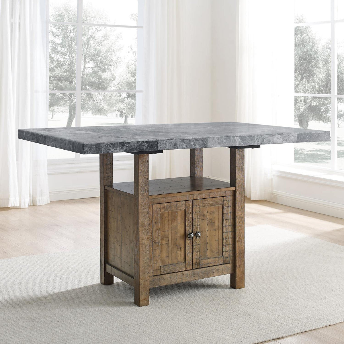Steve Silver Furniture Grayson Gray Marble Counter Dining Table, 60-Inch Table, Seats up to 6 (Table Only), Dining Room, Kitchen, 60" L x 40" W x 36" H, Grey