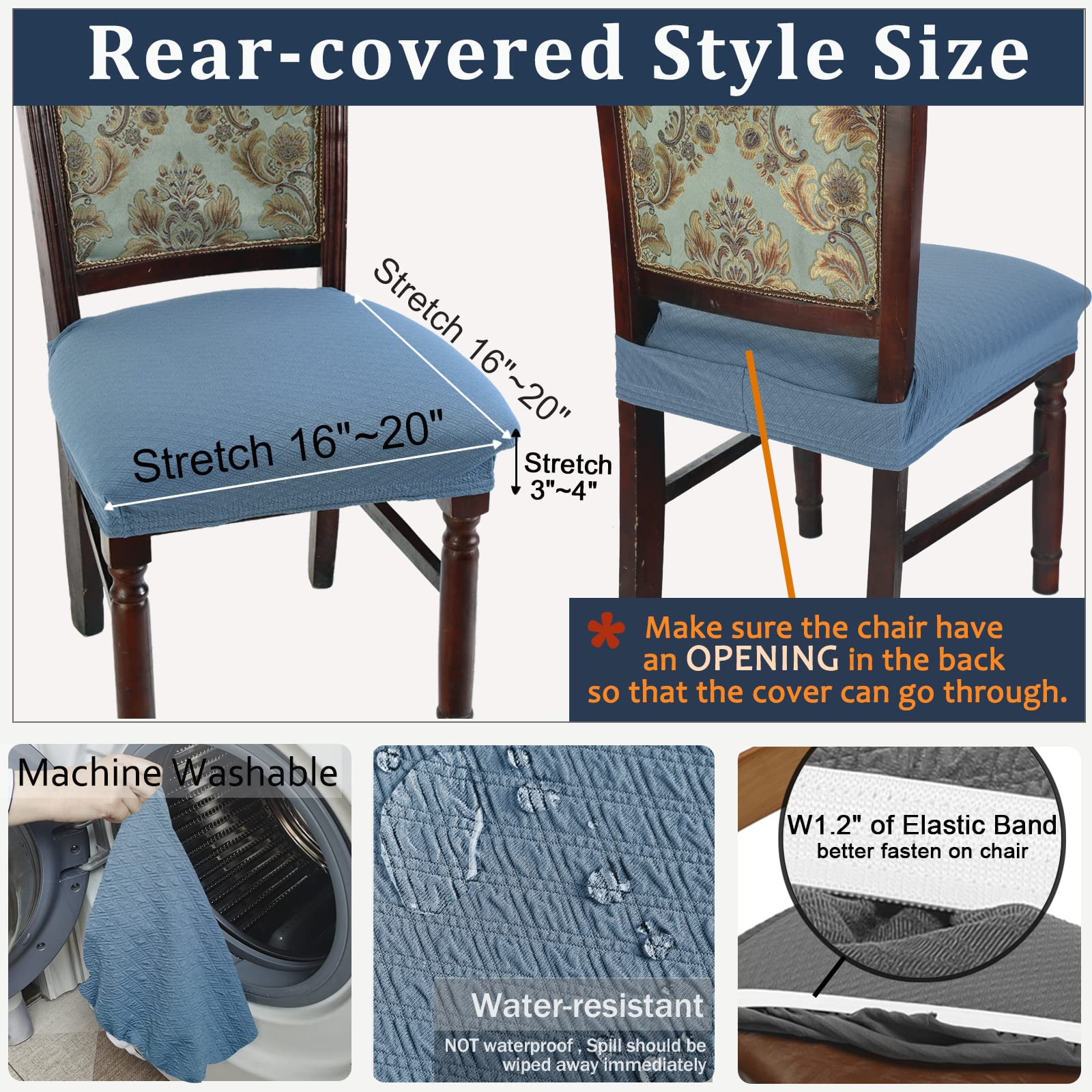 Buyue Luxury Dining Room Chair Covers Set Of 4, Easy Installation Stretchy Jacquard Armless Kitchen Chair Seat Protectors, Rear Covered- Sky Blue- 4