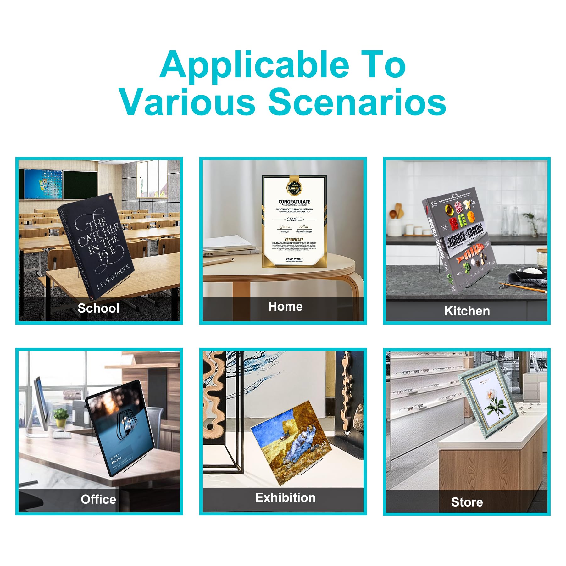 Boloyo Acrylic Book Stand Without Ledge ,6 Inch 6Pc Clear Acrylic Display Easel Transparent Display Stand Holder Tablet Holder F