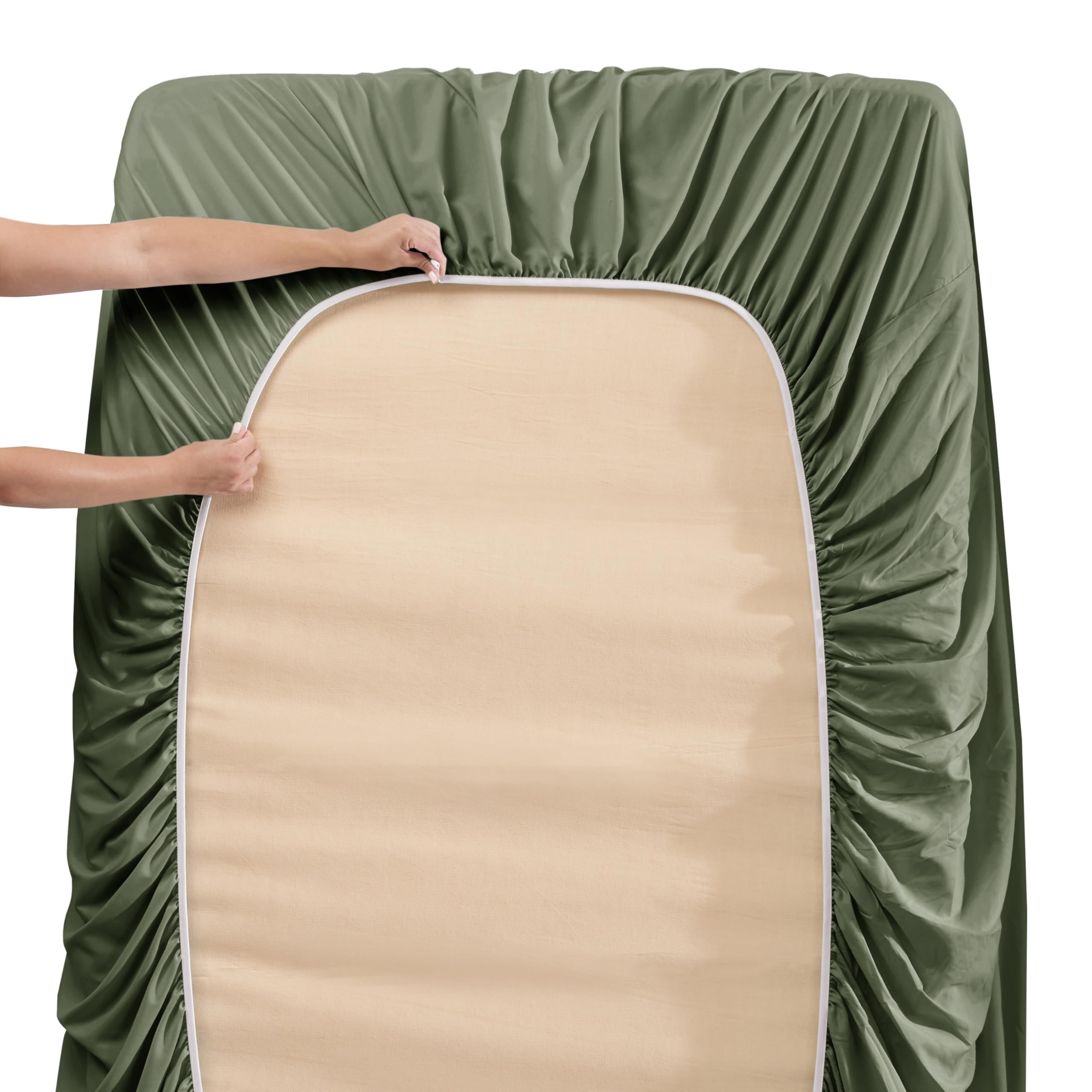 Nestl Extra Deep Pocket Sheets - Fits Mattress 18-24 Inches Deep, Extra Deep Pocket King Size Sheets Sets, 4 Piece King Size Sheets, King Sheets Deep Pocket, Olive Green Sheets