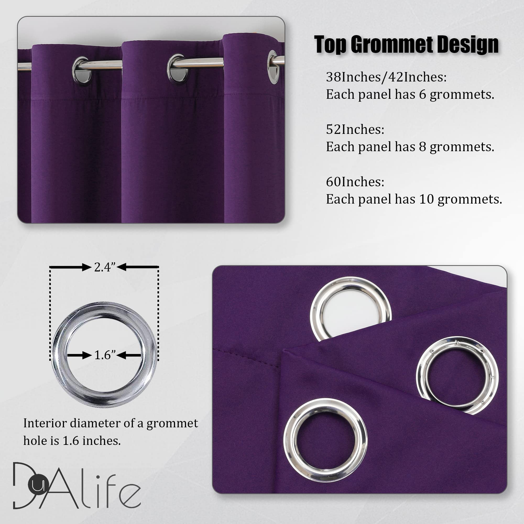 Dualife Dark Purple Room Darkening Window Curtain Panels For Bedroom 72 Inch Length Set Of 2 Panels Grommet Top Purple Solid Bla