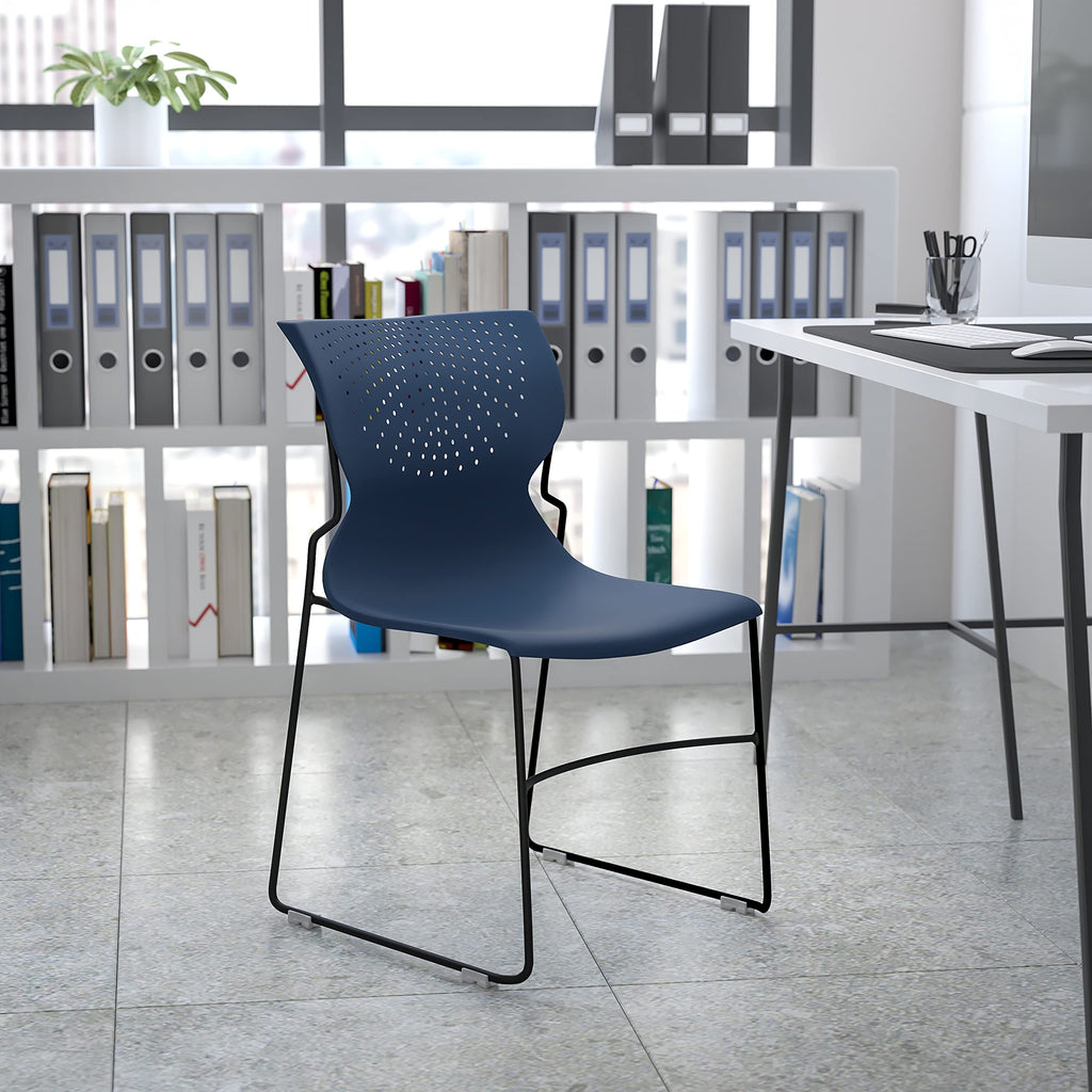 Flash Furniture Hercules Series 661 Lb. Capacity Navy Full Back Stack Chair With Gray Powder Coated Frame