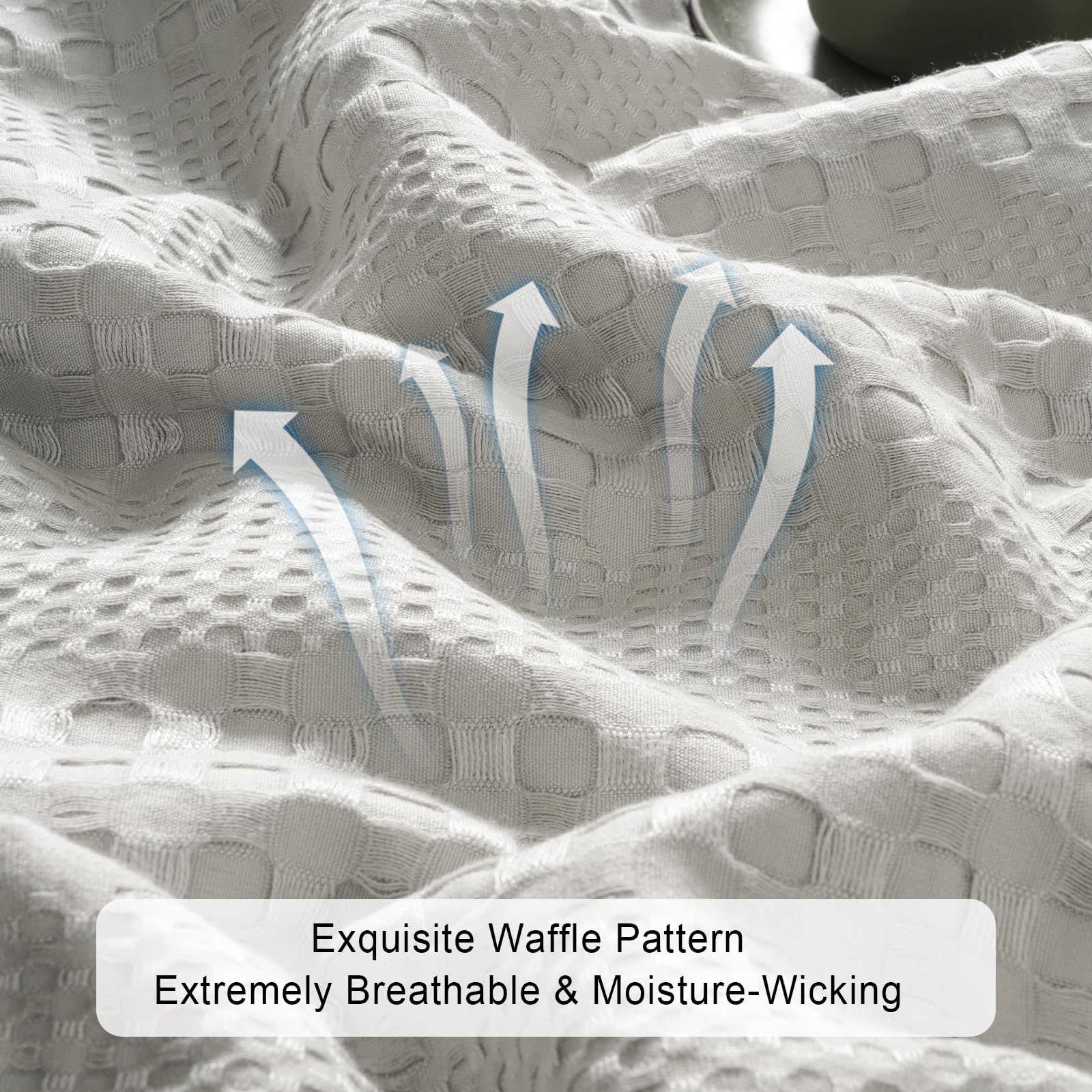 Phf Cooling Waffle Blanket Queen Size, Lightweight 60% Rayon Derived From Bamboo & 40% Cotton Breathable Blanket For Hot Sleepers, Soft And Luxury For Bed Couch And Sofa, 90'X90', Grey