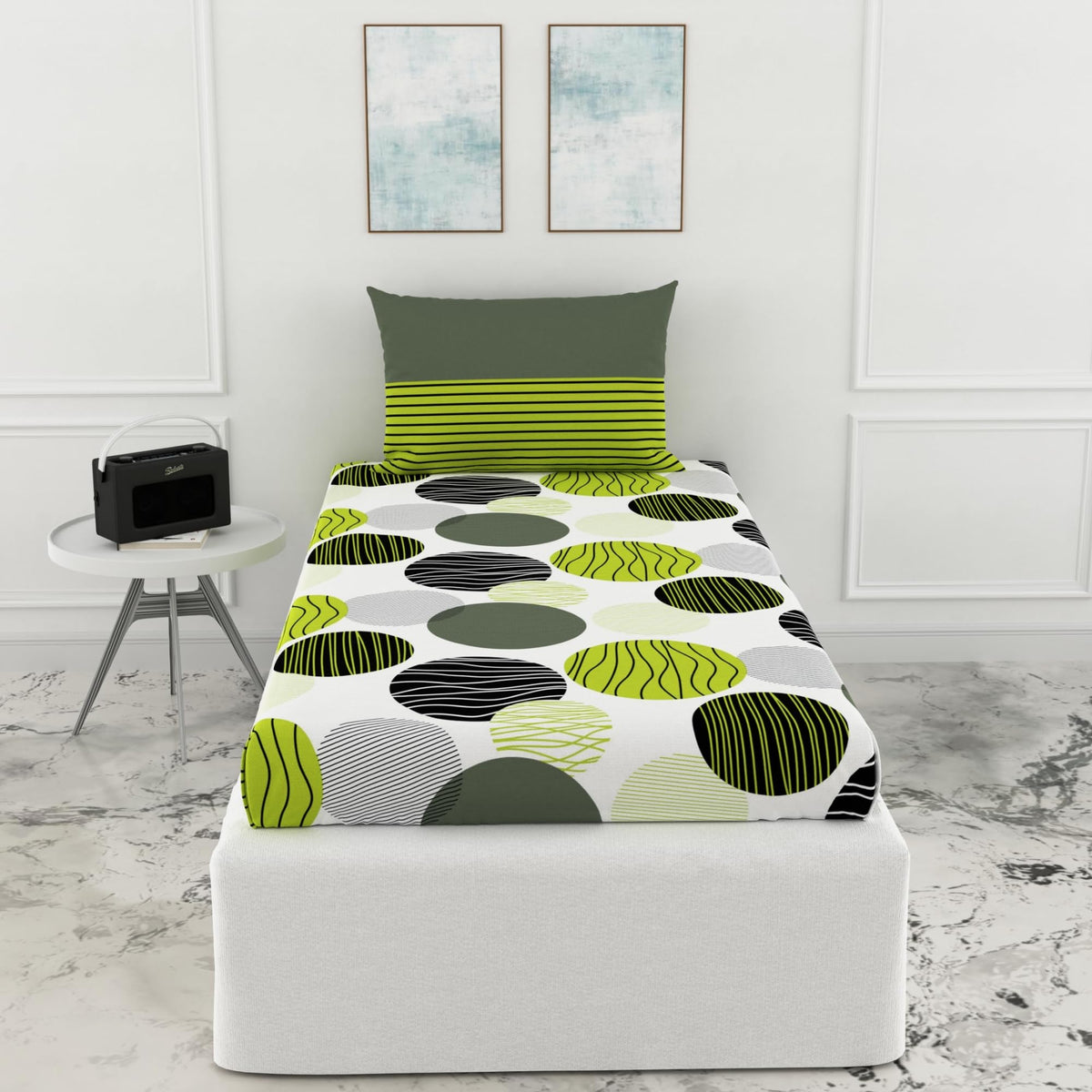 Loreto  A Quality Linen Brand 144 TC 100% Pure Cotton Single Fitted Bedsheet with 1 Pillow Cover for 72 x 36 Inch Mattress, All