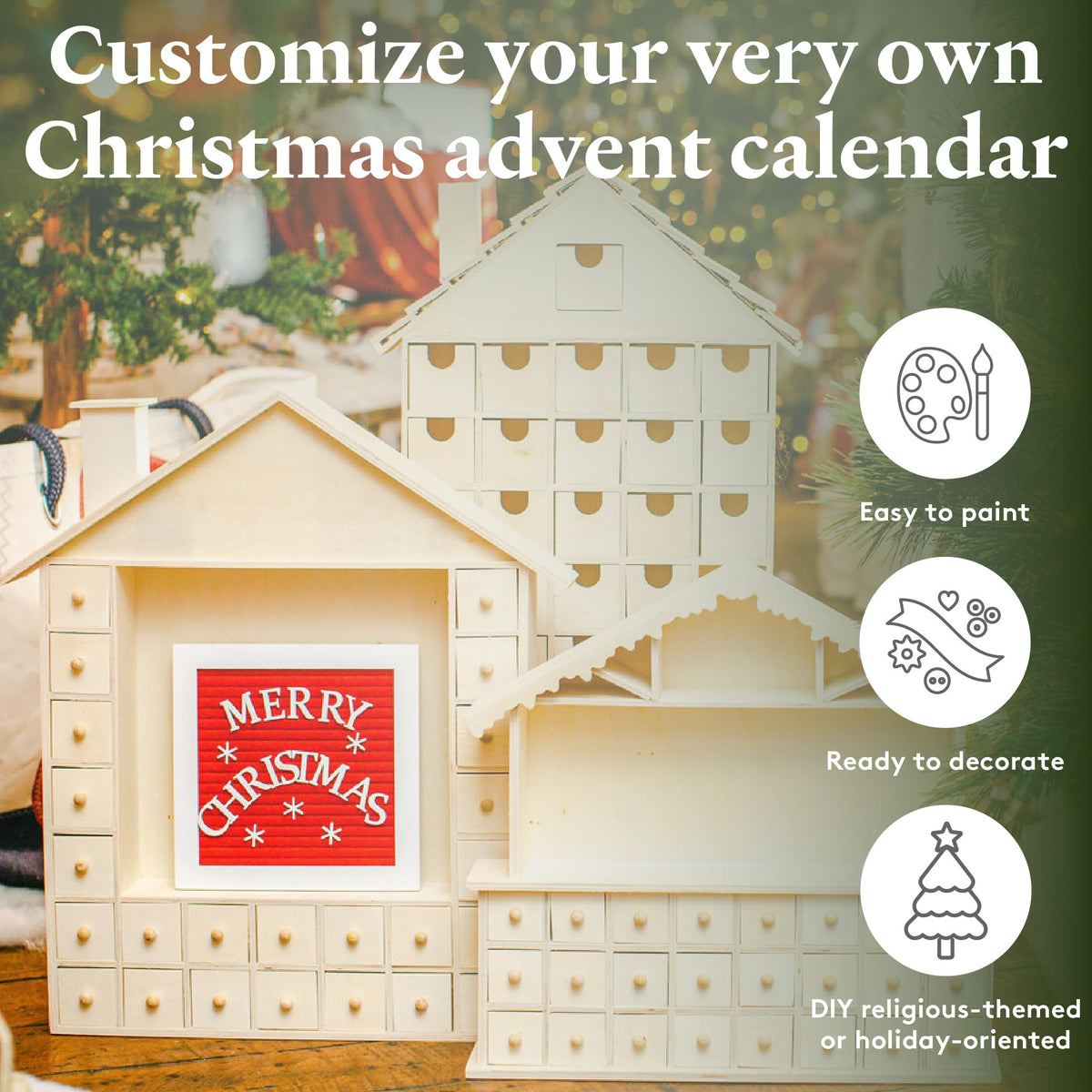 Christmas Tree Wooden Advent Calendar 15 X 13 Inch, Pack Of 1 Christmas Advent Calendar With 24 Empty Drawers For Diy, By Woodpe
