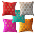 Pink Parrot  Jacquard Silk Square Cushion Cover  18X18 InchSet 5 Pcs , Multicolour