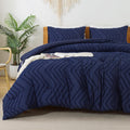 Litanika Comforter Oversized King Size Set Navy Blue, 3 Pieces Chevron Tufted Solid Bedding Comforter Sets, Fluffy Bed Set