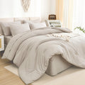 Litanika Queen Comforter Set Linen - 7 Pieces Bed In A Bag Queen Beddding Comforter Sets, Solid Lightweight Bed Set With Comfort