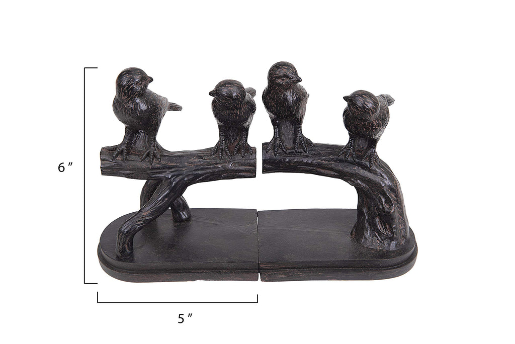 Creative Co-Op Resin Birds On A Branch Shaped Bookends (Set Of 2 Pieces)
