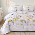 Dinjoy Quilt Set Queen Floral Bedspread Coverlet Yellow Floral Quilts Microfiber Lightweight Queen Size Quilt Sets Reversible So
