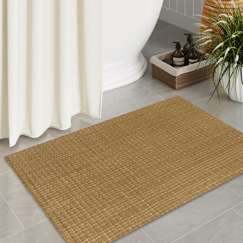 Seavish Washable Entryway Rug, 2x3 Brown Rug Boho Farmhouse Bathroom Rugs Layered Front Door Mat Indoor Entrance Cotton Woven Mo