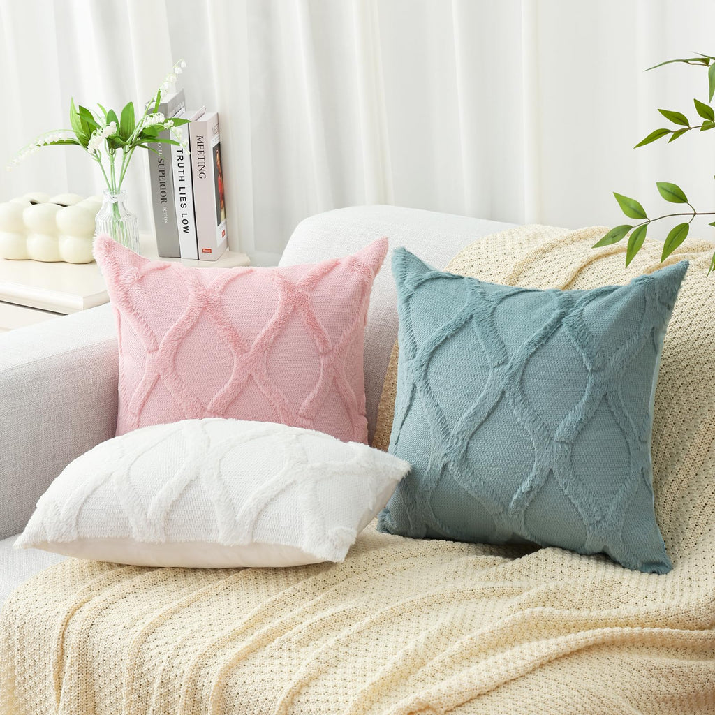 Decoruhome Spring Throw Pillow Covers 24X24 Inch Set Of 2, Soft Plush Faux Fur Wool Aqua Couch Pillow Covers, Decorative Pillow Cases For Bed Sofa Living Room Home Decor