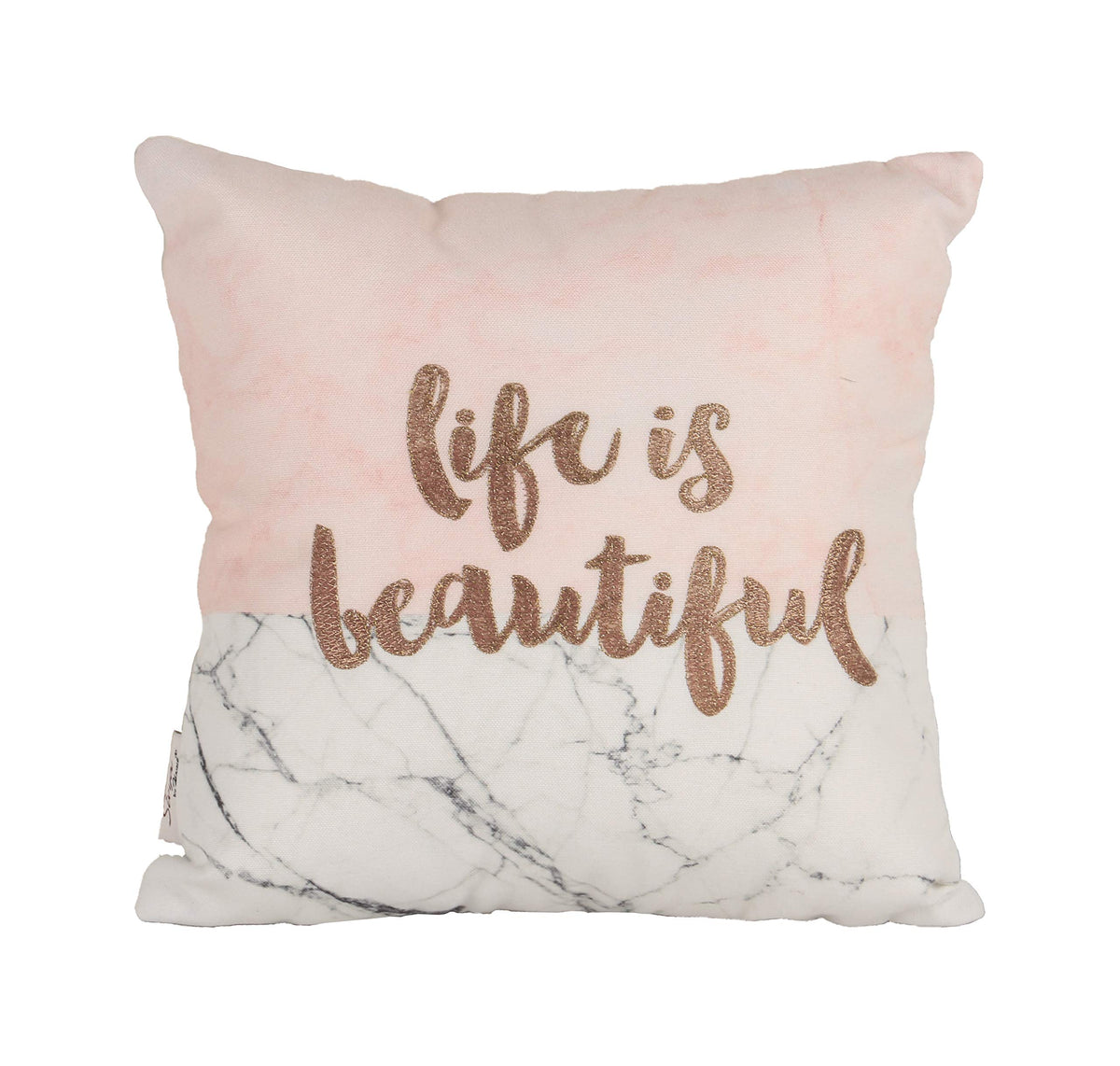 Sivya By Home Polyester Embroidered And Printed Pink And OffWhite 12X12 Inch Cushion Cover (30X30 Cm) (Pack Of 1)