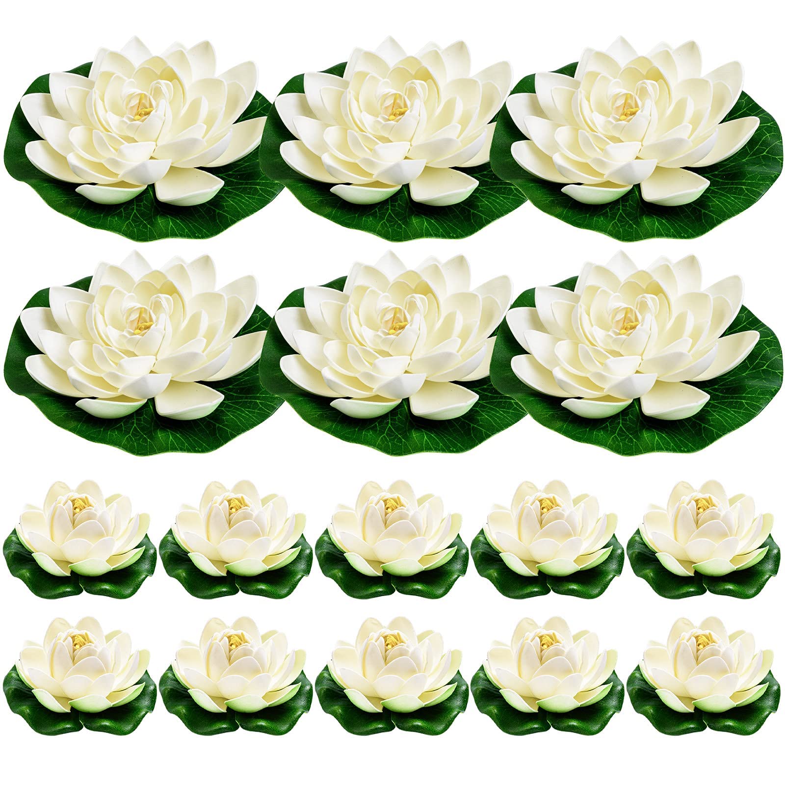 WhistenFla 16Pcs Artificial Floating Pool Flowers, 7in & 4in Fake Water Lily Pads Flowers, Lotus Flower Floating Pool Decoration