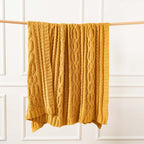 Battilo Mustard Yellow Throw Blanket For Couch, Sofa, 51''X67'', Cable Knit Throw Blanket, Woven Chenille Throw Blankets For Bed
