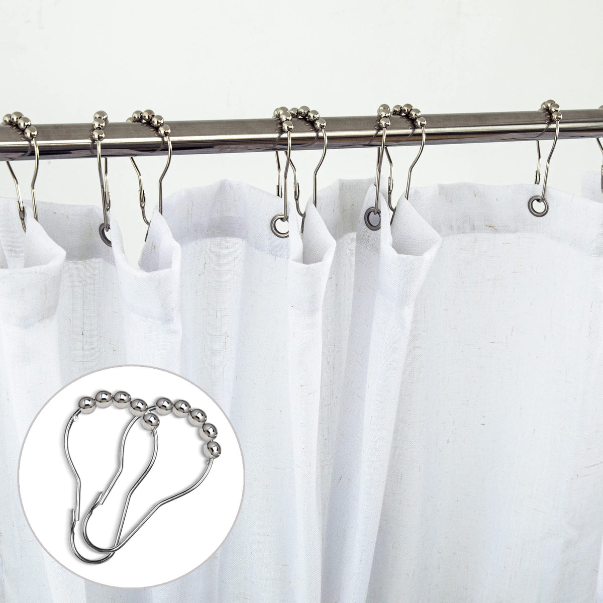Koufall White Waterproof Linen Fabric Shower Curtain For Bathroom 48X72 Inches Long