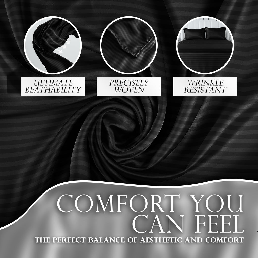 Decolure Striped Satin Sheets Full Set 6Pc - Luxurious Silk Touch Satin Sheets Full - All-Season Silky Soft Full Size Bed Sheets